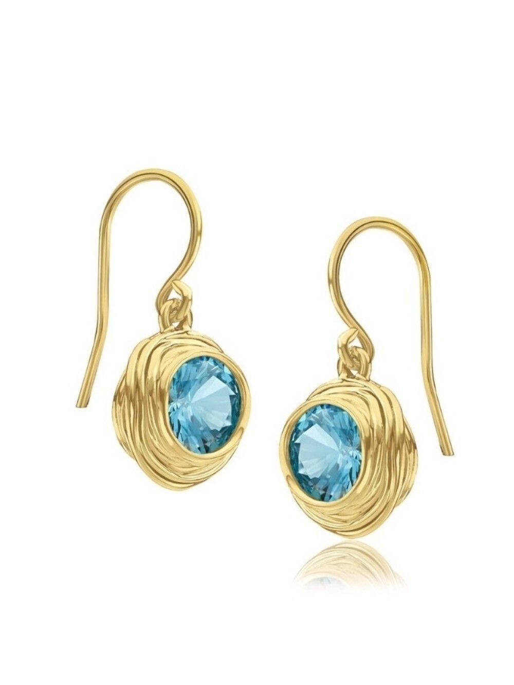 Jean Rachel 14K Gold Over Sterling Silver 925 Blue Aquamarine CZ Drop Earrings